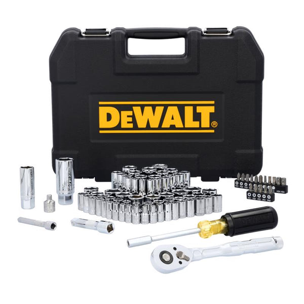 Juego de herramientas mecánicas DeWalt de 1/4 y 3/8 pulg. con sistema métrico/SAE, 84 piezas