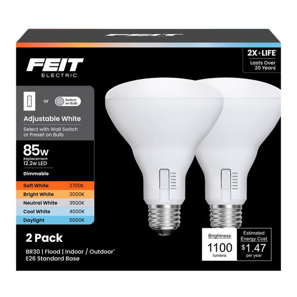 Bombilla LED Feit BR30 E26 (mediana), blanca ajustable, equivalente a 85 vatios, paquete de 2