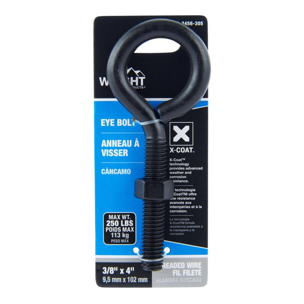Tuerca de perno de ojo de acero negro Wright de 3/8 pulg. x 4 pulg. de largo incluida
