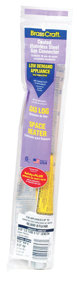Conector de gas de acero inoxidable BrassCraft ProCoat de 1/4 pulg. MIP x 3/8 pulg. D FIP de 12 pulg.