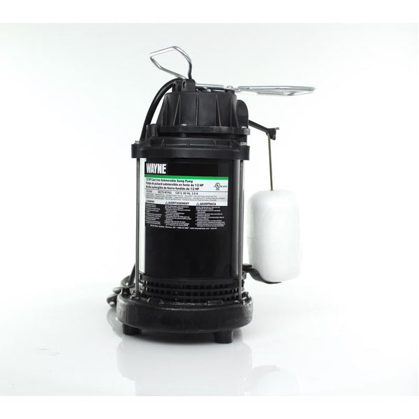 Bomba de sumidero sumergible de CA con interruptor de flotador vertical de hierro fundido Wayne de 1/2 HP y 5100 gph, 8 pies³