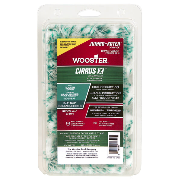 Funda para rodillo de pintura Wooster Cirrus X Yarn de 4-1/2 pulg. de ancho x 3/4 pulg., paquete de 10