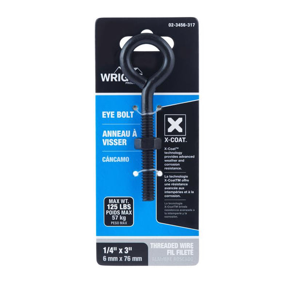 Tuerca de perno de ojo de acero negro Wright de 1/4 pulg. X 3 pulg. L incluida