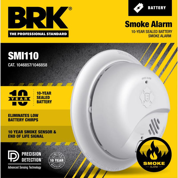 Detector de humo por ionización alimentado por batería BRK con 10 años de duración