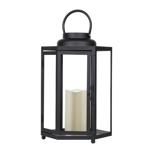 Farol decorativo sin llama de vidrio y plástico de 14 pulgadas de Alpine, color negro (paquete de 2)