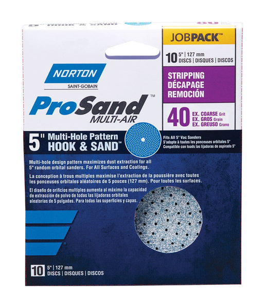 Disco de lijado con gancho y bucle de alúmina de zirconio Norton ProSand de 5 in H831, grano 40, extra grueso, paquete de 10