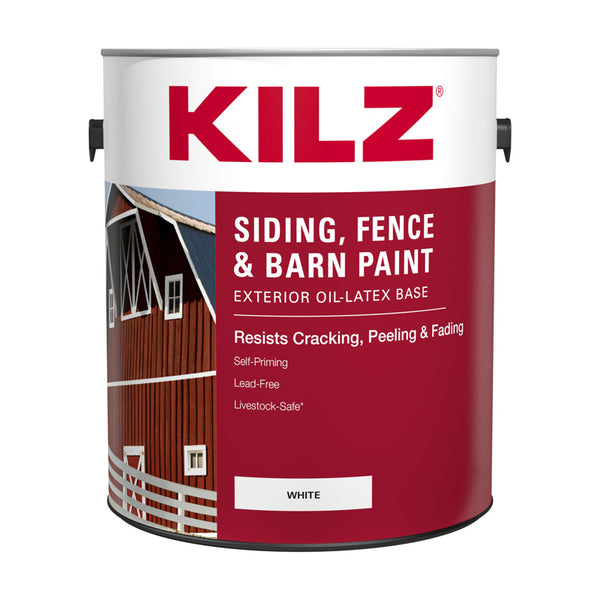 Pintura de látex a base de agua y aceite para revestimientos, cercas y graneros de exterior de Kilz White, 1 galón (paquete de 4)