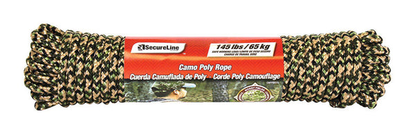 Cuerda de polipropileno trenzado con diseño de diamante y camuflaje SecureLine, 5/16 de diámetro x 75 L pies.