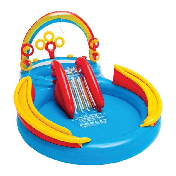 Piscina inflable de vinilo multicolor Intex con anillo de arcoíris y centro de juegos
