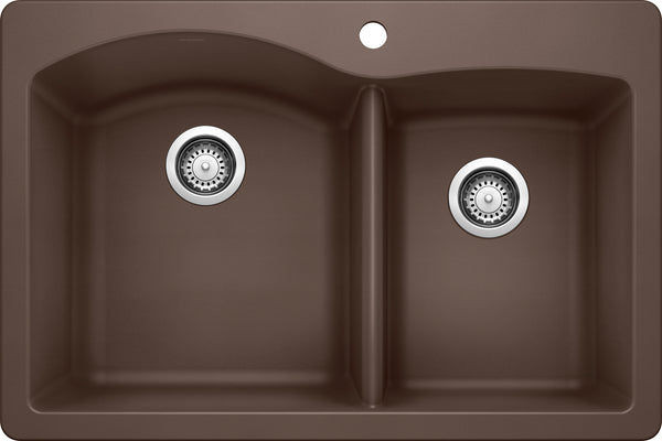 Cuenco doble Diamond de 1-3/4" con montura doble - Café