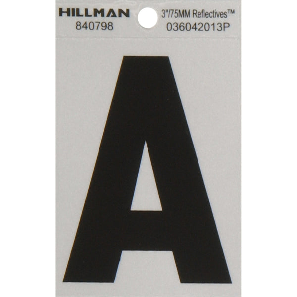 Letra A autoadhesiva de Mylar negra reflectante de 3 pulgadas de Hillman, 1 unidad (paquete de 6)