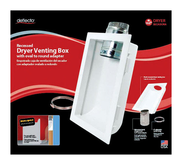 Caja de ventilación para secadora de aluminio plateado/blanco Deflect-O de 4,25 pulg. de largo y 4 pulg. de profundidad (paquete de 2)