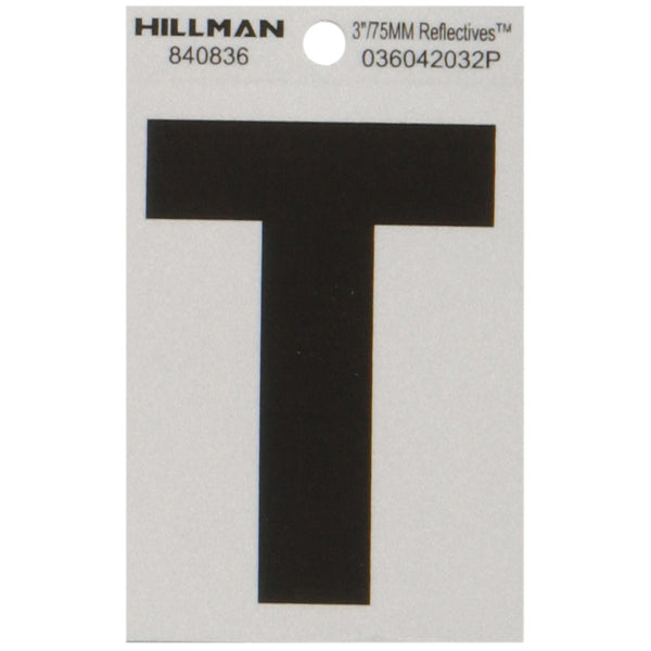 Letra T autoadhesiva de Mylar negra reflectante de 3 pulgadas de Hillman, 1 unidad (paquete de 6)