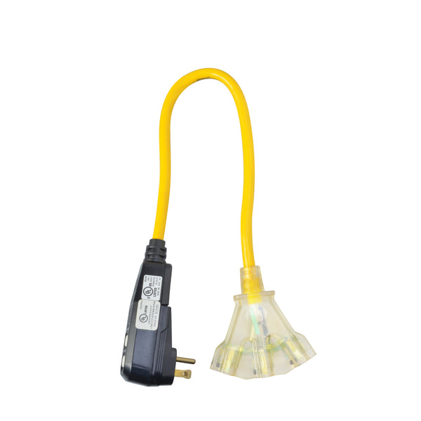 Cable Coleman Yellow Jacket para interiores de 2 pies de largo, cable de triple salida amarillo 12/3 SJTW