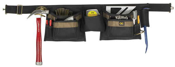 Delantal de nailon resistente CLC de 12 bolsillos, color negro y marrón, paquete de 1 - Oferta de la semana