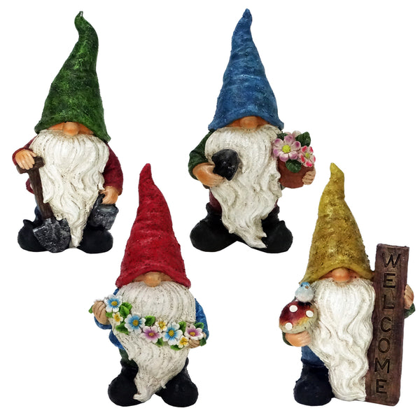 Alpine Polyresin Assorted 12 in. Gnome Garden Statue (Pack of 4)
