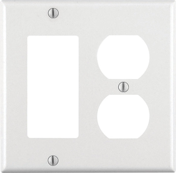 Placa de pared decorativa/dúplex de plástico termoendurecible Leviton de 2 unidades, color blanco, paquete de 1
