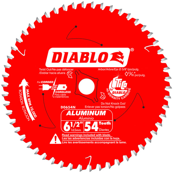 Hoja de sierra circular de carburo Diablo de 6-1/2 pulg. de diámetro x 5/8 pulg., 54 dientes, 1 paquete