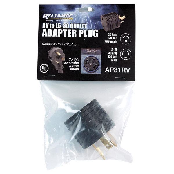 Enchufe adaptador de hoja curva de plástico para uso comercial y residencial de Reliance Controls, L5-30, calibre 10 AWG, 3 polos, 3