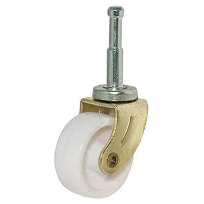 Rueda giratoria, color blanco con acabado de latón, vástago de madera, 1-5/8 pulg., paquete de 2.