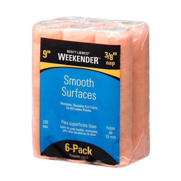 Funda para rodillo de pintura Bestt Liebco Weekender Knit de 9 pulg. de ancho y 3/8 pulg., paquete de 6