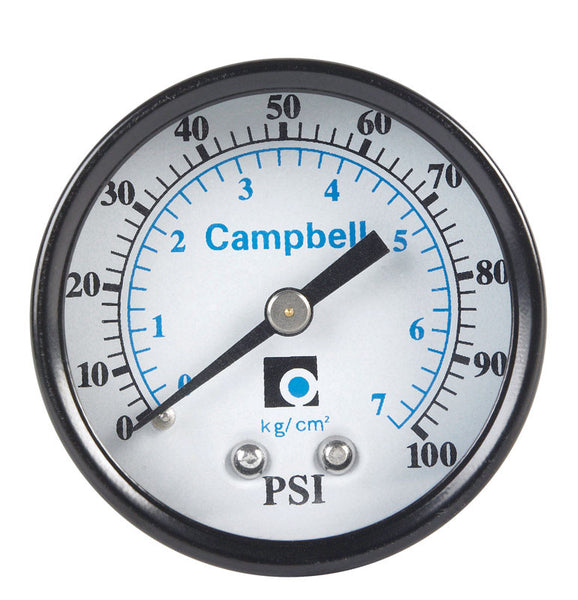 Manómetro Campbell de latón de 2 pulgadas y 100 psi - Caja abierta