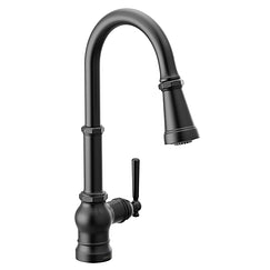 Grifo de cocina monomando de arco alto extraíble en color negro mate