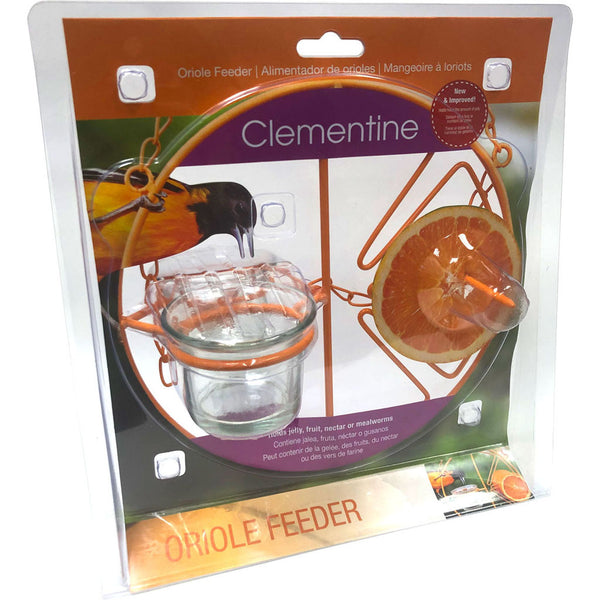 Comedero para oropéndolas de clementinas en frasco doble