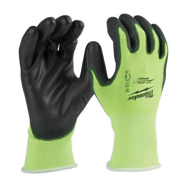 Guantes de poliuretano sumergido Milwaukee Cut Level 1 de alta visibilidad verde L, 1 par