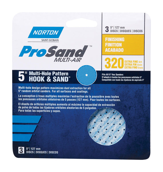 Disco de lijado con velcro y cerámica de alúmina de 5 in Norton ProSand Multi-Air Cyclonic, grano 320, extra fino