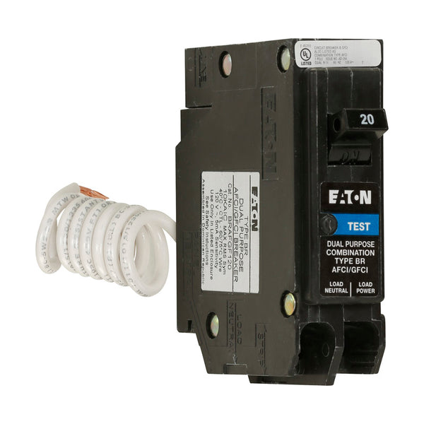 Disyuntor unipolar Eaton de 20 amperios con protección contra fallas de arco/fallas a tierra y autoprueba