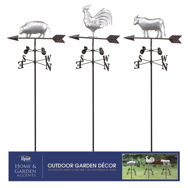 Veleta de hierro de bronce alpino de 48 pulgadas de alto con forma de animal de granja para jardín al aire libre (paquete de 6)
