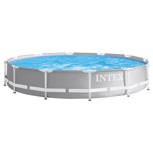 Piscina elevada de metal redonda Intex Prism Frame de 1718 galones, 30 pulgadas de alto x 12 pies de profundidad