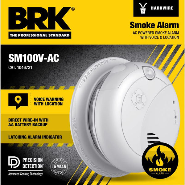 Detector de humo fotoeléctrico cableado con batería de respaldo y voz y localización BRK