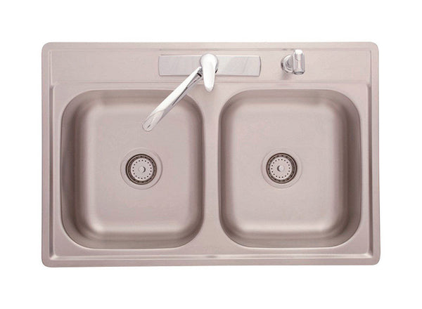 Fregadero de cocina de acero inoxidable Kindred Creemore de doble cubeta con montaje superior de 33 in de ancho x 22 in de largo