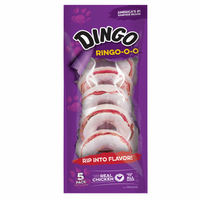 Golosinas para perros Dingo Ring-oo, de cuero crudo, paquete de 5.