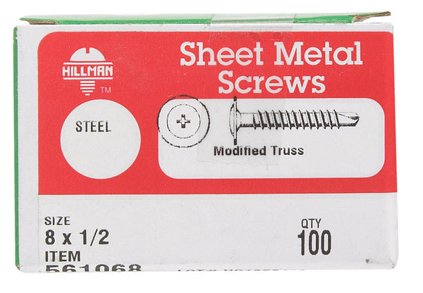 HILLMAN No. 8 Ga. X 1/2 in. L Phillips Truss Head Self-Drilling Screws 100 pk