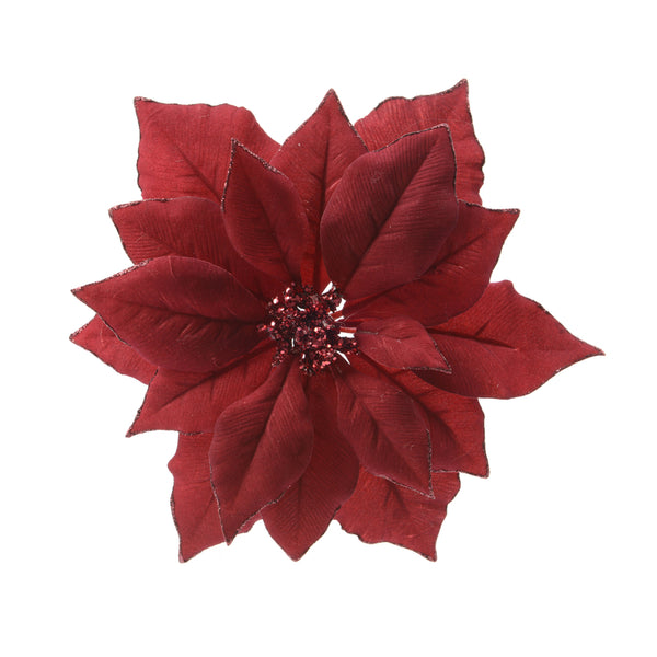 Decoris Red Poinsettia on Clip Indoor Christmas Decor 2.76 in. (Pack of 24)