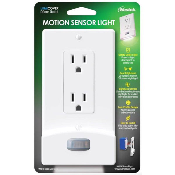 Placa de pared decorativa de plástico con luz nocturna activada por movimiento Westek LumiCover, color blanco, 1 unidad, 1 paquete