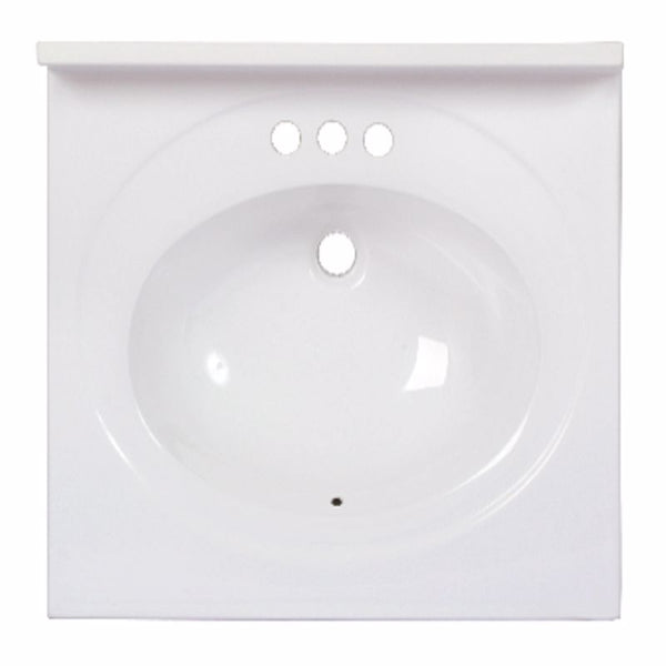 Lavabo de baño de mármol cultivado Arstar Standard de 25 pulgadas de ancho x 22 pulgadas de profundidad, color blanco