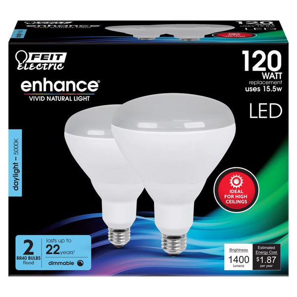Bombilla LED para proyector Feit BR40 E26 (mediana), luz diurna, equivalente a 120 vatios, paquete de 2