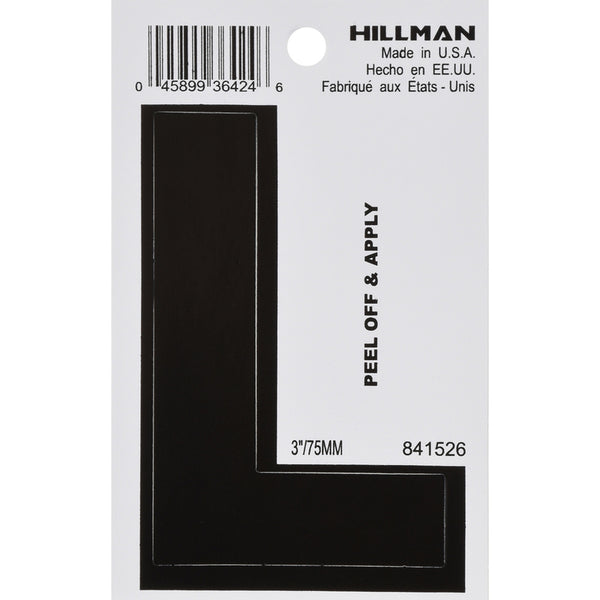 Letra L autoadhesiva de vinilo negro de 3 pulgadas de Hillman, 1 pieza (paquete de 6)