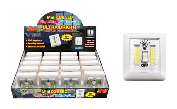Miniluz LED nocturna COB a batería manual de Diamond Visions con interruptor (paquete de 12)