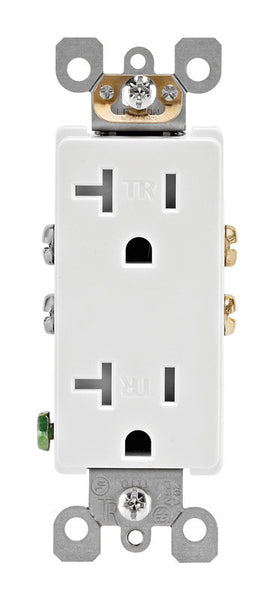 Leviton Decora 20 amperios 125 V Duplex White Outlet 5-20R 1 pk