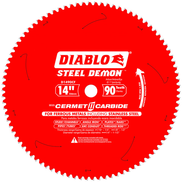 Hoja de sierra circular de carburo cermet Diablo Steel Demon de 14 pulg. de diámetro x 1 pulg., 90 dientes, paquete de 1