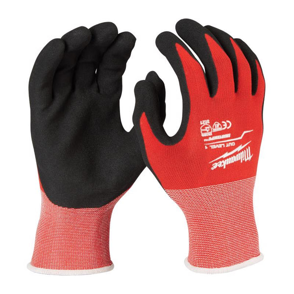 Guantes de nitrilo resistentes a cortes Milwaukee Cut Level 1, color rojo, talla M, 1 par