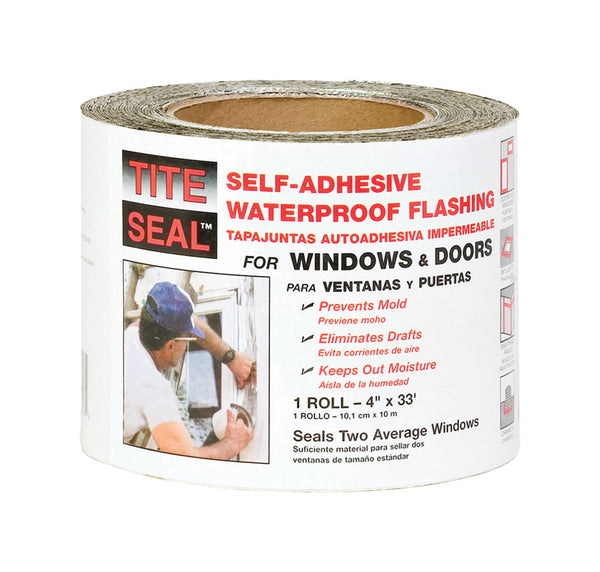 Tapajuntas autoadhesivo impermeable de caucho plateado Tite Seal de 396 mm de espesor x 4 pulgadas de alto x 33 pies de largo.