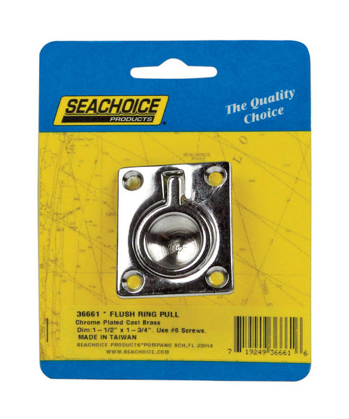 Tirador de aro empotrado Seachoice de latón cromado de 1-3/4 pulg. de largo y 1-1/2 pulg. de ancho, paquete de 1