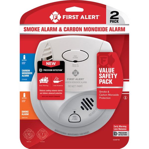 Paquete combinado de detectores de humo y monóxido de carbono ionizados a batería First Alert, 2 unidades