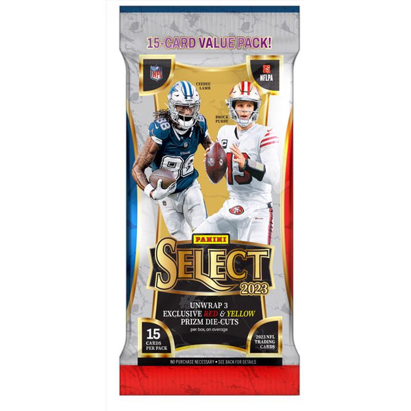 Tarjetas de fútbol de la NFL 2023 Select Fat Pack de Panini (paquete de 12)